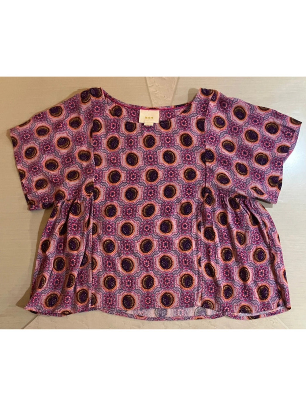 Anthropologie Maeve Milla Print Babydoll Top Floral Boho Oversized Blouse Pink - Picture 6 of 6